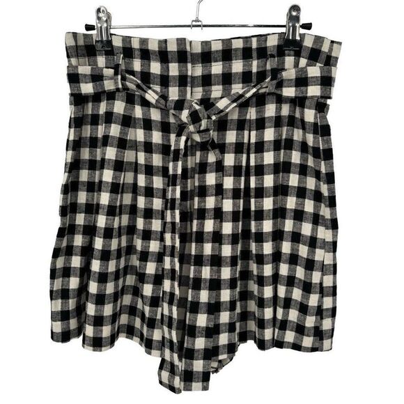 Zara Pants - Zara Black & White Check Linen Blend Paper Bag Tie Waist Shorts Medium NWT